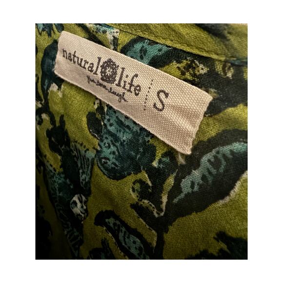 Natural Life Aimee Green Floral Puff Sleeve Mini Tunic Dress VNeck Boho Cotton S - Picture 3 of 12